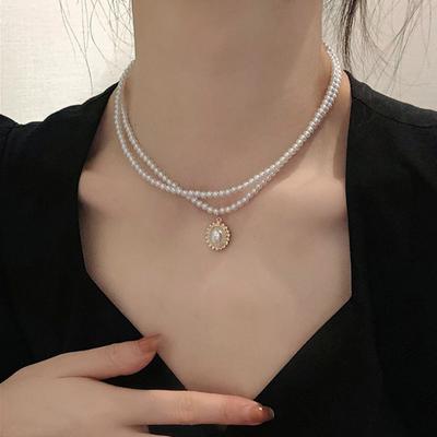 Elegante Luxus-Doppelschicht-Perlenkragen-Anhänger-Halskette Schmuck Damen-Halsband
