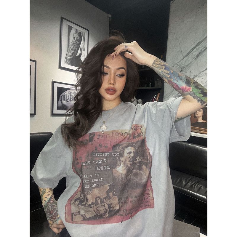 

Летняя мода Трендовый нишевый стиль Винтаж Тяжелый вес Хай-стрит Ретро Американский стиль Тренд Парная одежда Футболка с коротким рукавом Женская Poster Biber style Gray S (42.50 kg-60.00 kg