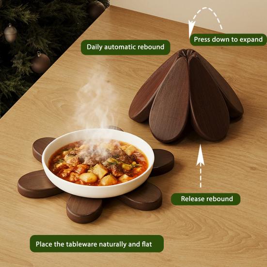 Christmas Tree Trivet Mats Set Heat-Resistant Wood Tripod Pot Holder Stain Resistant Table Protectors for Kitchen Dining