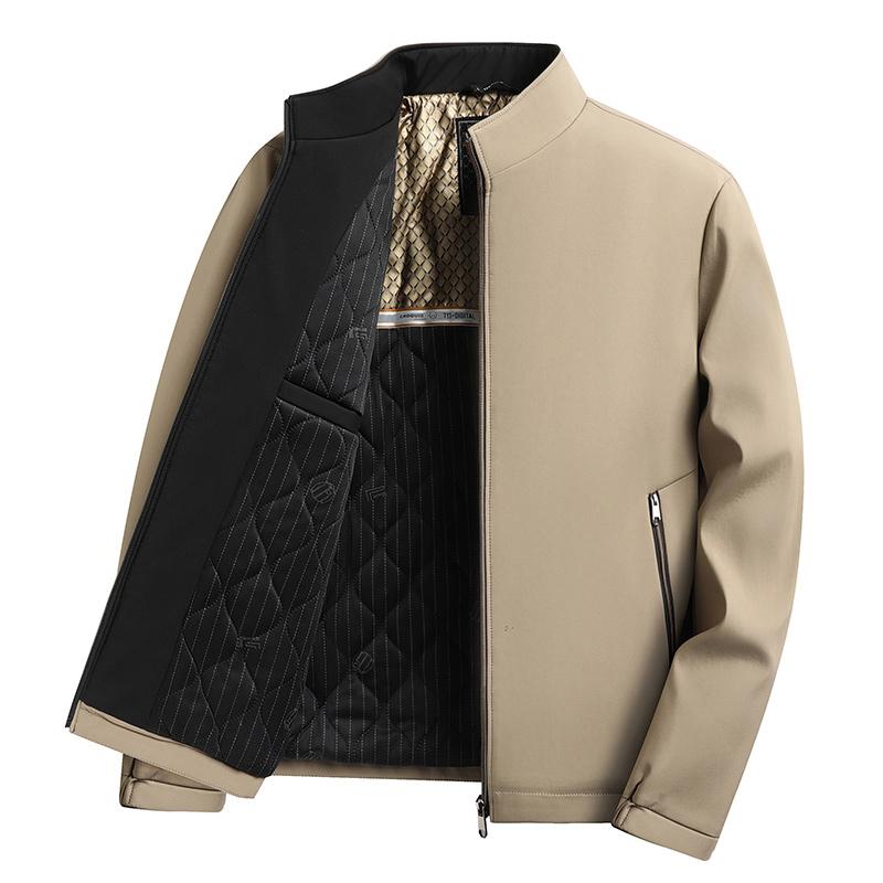 Solid Color Zipper Pocket Long-sleeved Cardigan Men's Stand Collar Jacket Autumn and Winter Coat Fashion Top