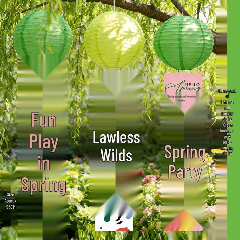 Spring Scene Green Lantern Decor Set for Mall Lobbies, Outdoor Tourism, and Photography Backdrops