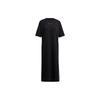 Neo Logo Print Atmungsaktiver Drei Streifen Sport Pullover Rundhalsausschnitt Kurzarm Kleid Damen Kleid Schwarz H45104