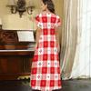 Women Plus Size V Neck Short Sleeve Beige Brown Printed Straight Maxi Dress