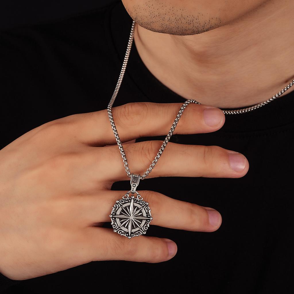 Rund Kompasshalsband i Vikingastil för Män