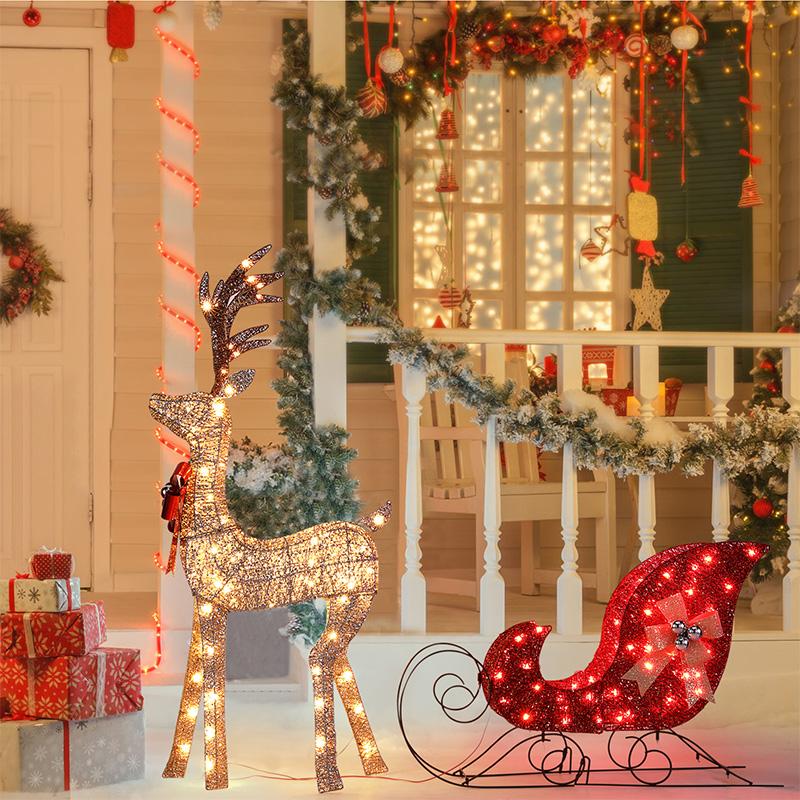 Christmas Decor Luminous Elk Set Home Decor Outdoor Courtyard Porch Holiday Scene Ornaments Led Warm White Large Luminous Decors