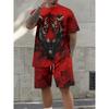 Fashionable Tiger Pattern Print Set Trendy Men'S Short-Sleeve Top with Shorts Two-Piece Set Casual Sports Style Comfortable And Breathable
