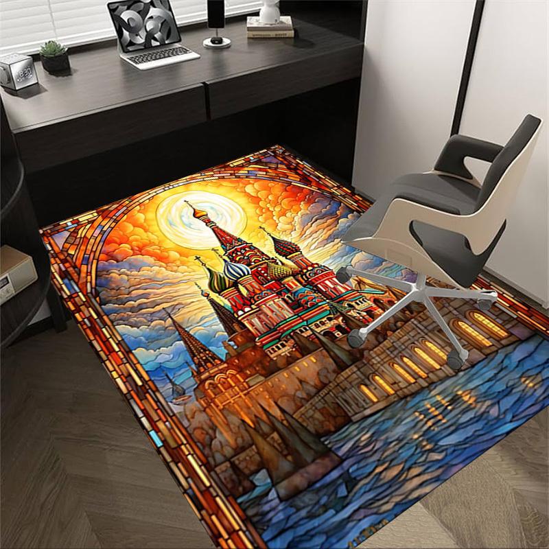 

1PC Stained Glass Cathedral Non-Slip Floor carpet, suitable for Office, bedroomand playrooms. It can also be used as a sofa footrest cover-T57 60cm by 90cm