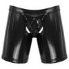 Men Underwear Shiny Metallic Latex Lingerie Erotic Open Butt Boxer Shorts Removable Bulge Pouch Shorts Underpant Boxer Underwear