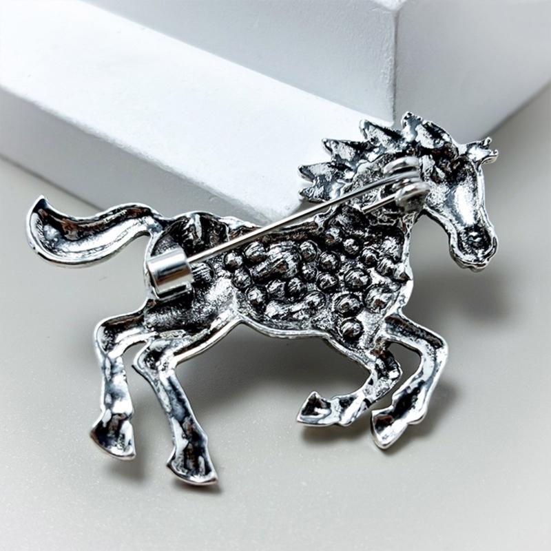 Enamel Horse Shape Brooch with Sparkling Rhinestones Details Versatile Zinc Alloy Pin Jewelry for Gift Giving