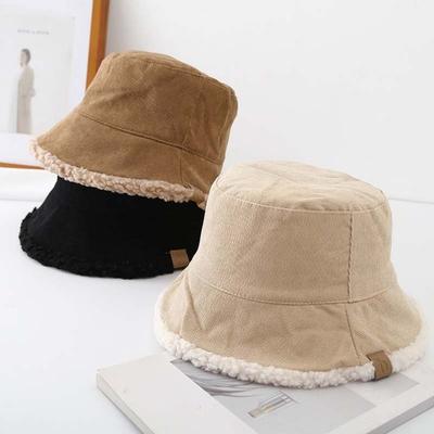 Sun Protection Lamb Wool Bucket Hat Simple Female Hats Winter  Autumn and Winter