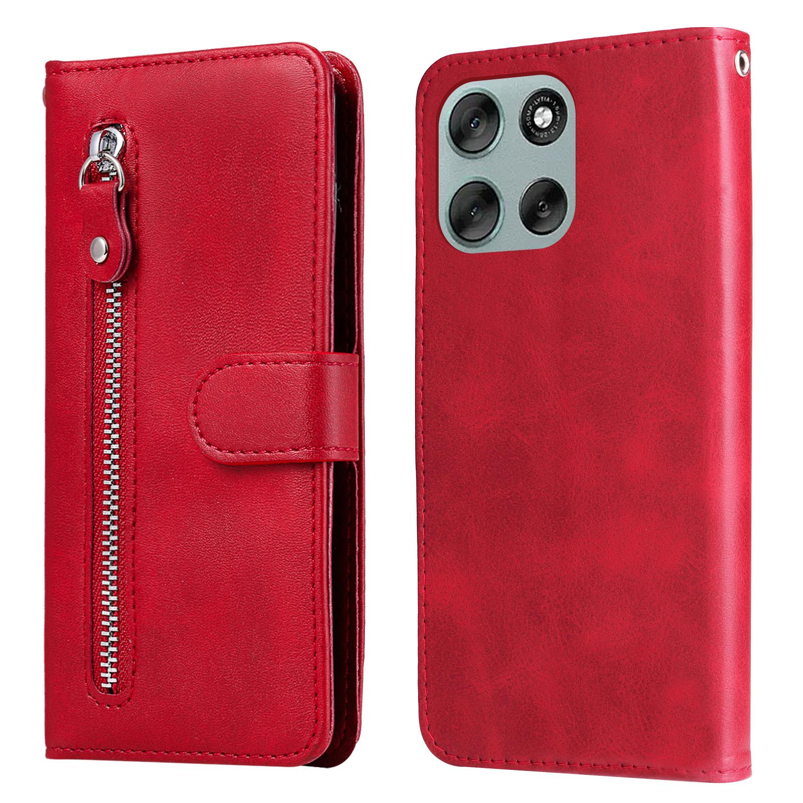 

For Motorola Moto G56 5G PU Leather Cases with Zipper Pocket Wallet Phone Cover Stand Red