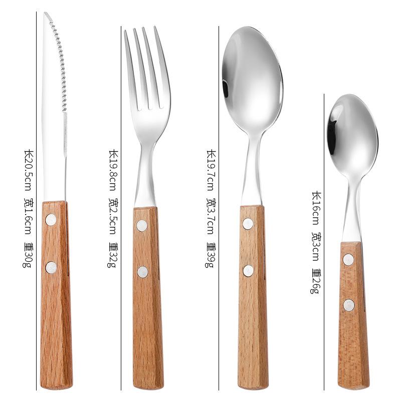 304 Stainless Steel Knife, Fork and Spoon Four-piece Set, Japanese-style Western Tableware, Flower Pear Wooden Handle, Steak Knife, Fork and Spoon Set