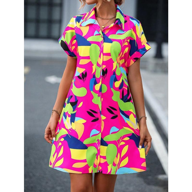 Moda dame vară primăvară imprimeu cu mâneci scurte cu mâneci scurte decolteu POLO Talie lejeră Rochii casual
