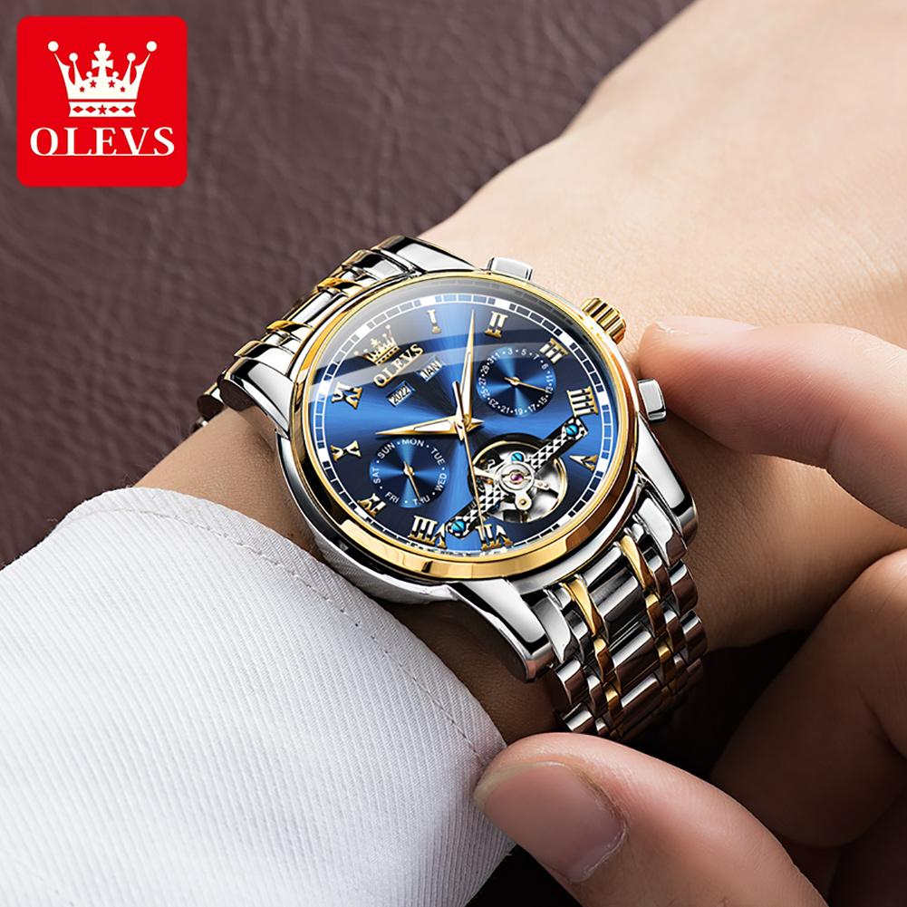 OLEVS Men Watches Top Brand Fine Steel Original Automatic Wristwatch for Man Original Self-winding Mechanical Movement Calendar