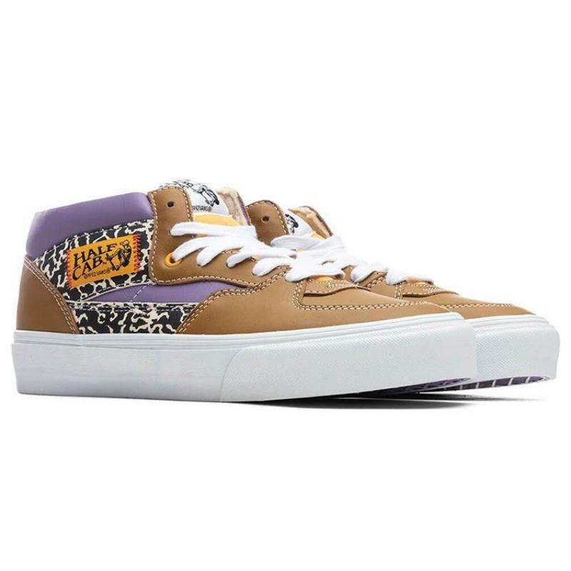 Vans Half Cab Vault EF VLT LX unisex canvas casual lightweight breathable mid-top skate shoes brown purple cow print VN0A5HZV9N3