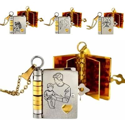 Openable Granddaughter Book Necklace Stainless Steel Gold Color Message Mini Book Pendant Necklace Creative Gift