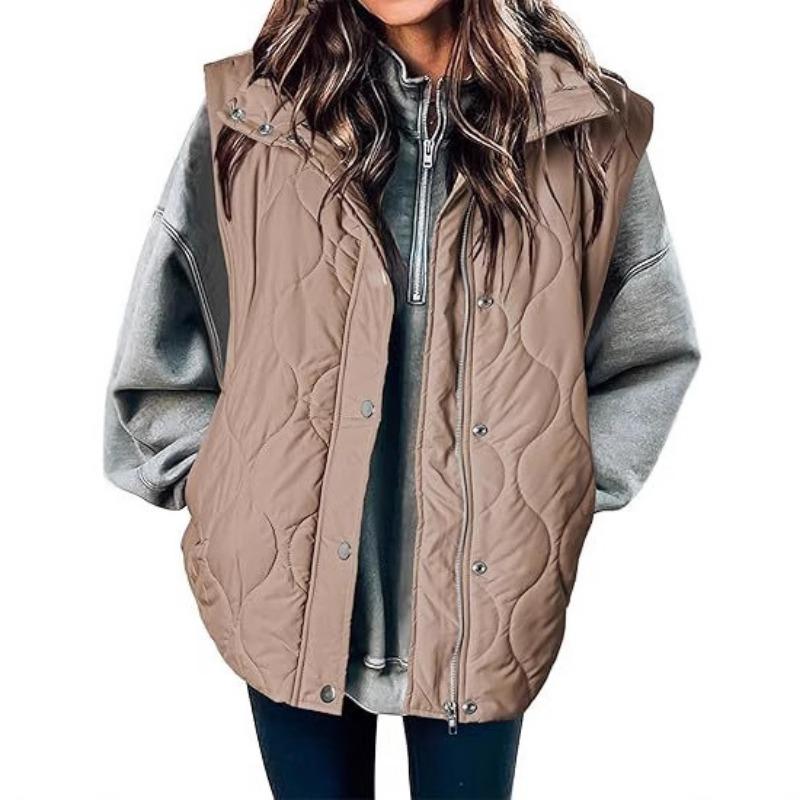 Women S Casual Sleeveless Solid Color Vest With Zipper And Buttons