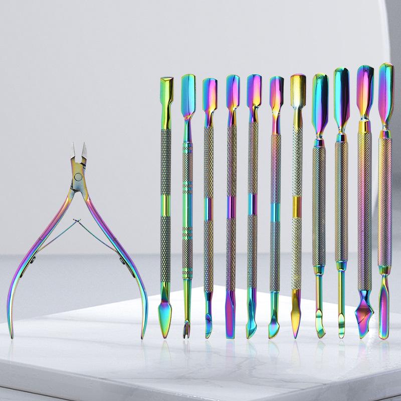 Double-Headed Nail File & Dead Skin Remover Manicure Set with Colorful Steel Pusher & Nipper