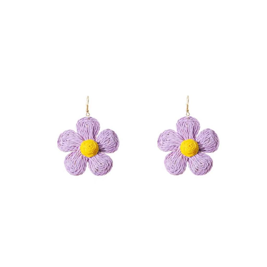 Sweet Wind Puff Flower Earrings Feminine Niche High-Quality Rattan Ear Hook Jewelry