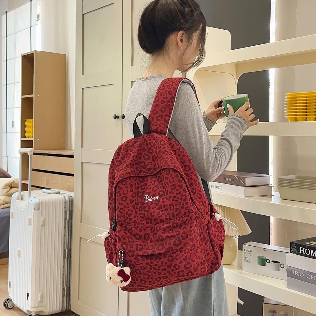 Schoolbag1011 New Street Trend Leopard Print School Bag Autumn and Winter Backpack Female Students Light Leisure Commuter Travel Backpack
