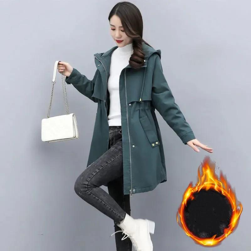 Women's Winter Mid Length Hooded Waist Cinching Pie Overcomes Middle-aged Mothers' Warm Jacket