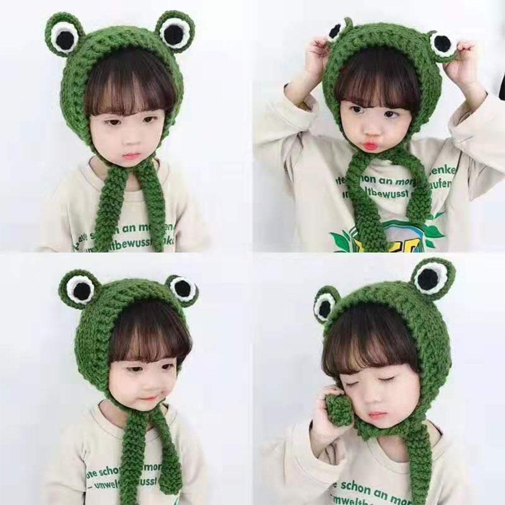 Children Autumn Cartoon Frog Big Eyes Cap Knited Fashion Headband Frog Cap