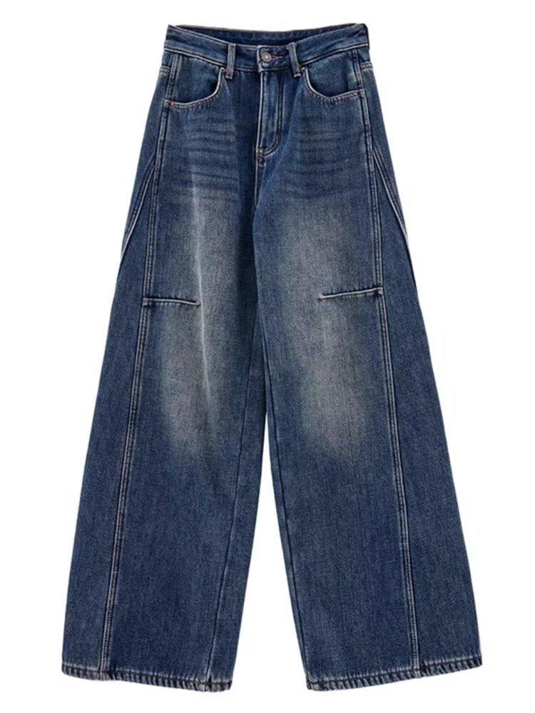 Women's American Retro Wide-Leg Ripped Jeans - Early Spring, Floor-Length, Loose Slimming Fit