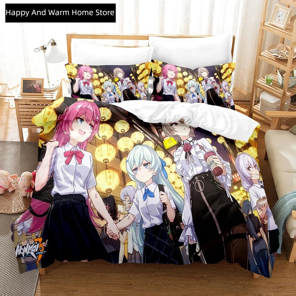 3D Anime Honkai Impact 3rd Beding Set Printed Decorative 2_3pcs Soft Duvet Cover Set Bedclothes Comfortable Quilt Cover Home For Home Textiles