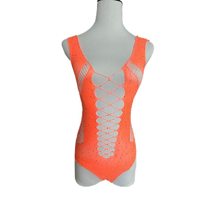 

Kkx Модный нишевый стиль Классный вырез Сетчатый базовый топ Сексуальный универсальный Сексуальный горячий со стразами Комбинезон без рукавов Orange All yards