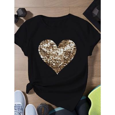 Europese Maat Dames Modieus Patroon Bedrukt T-shirt|Comfortabel Korte Mouwen, Casual Stijl, Machine Wasbaar, Geschikt voor Alle Seizoenen, Ronde Hals