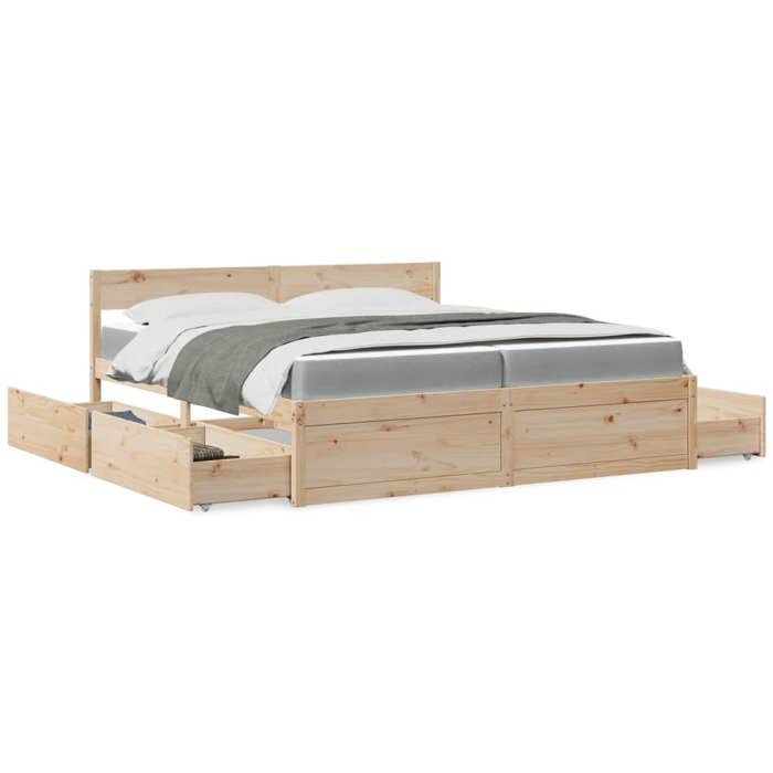 Bed Frame with Mattress - Maison Exclusive - 200x200 Cm - Solid Wood - Storage Drawers