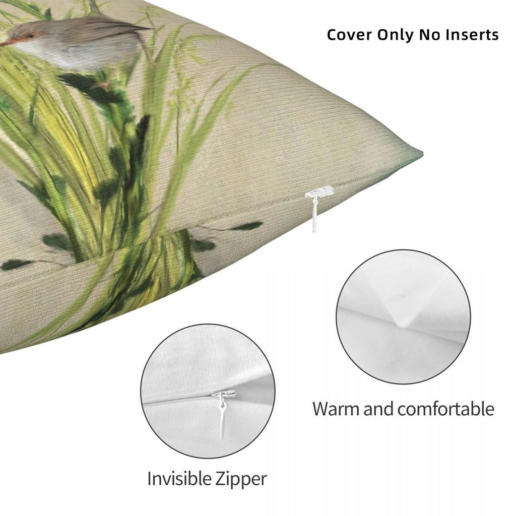 Federa Cuscino Quadrata Little Fairy Wrens Poliestere Lino Velluto Creativo Zip Decorativa Copricuscino Decorativo Copricuscino da Letto