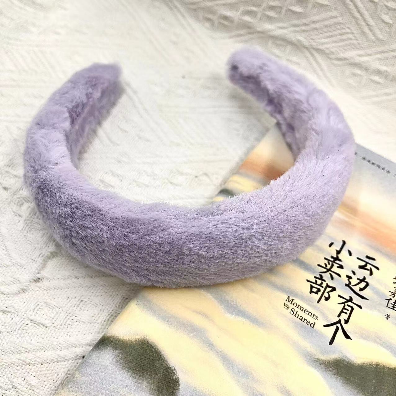 

Winter Women Plush Hairbands Wide Side Faux Fur Sponge Hair Accessories Solid Color Headbands Fashion Hair Hoop Size fits all