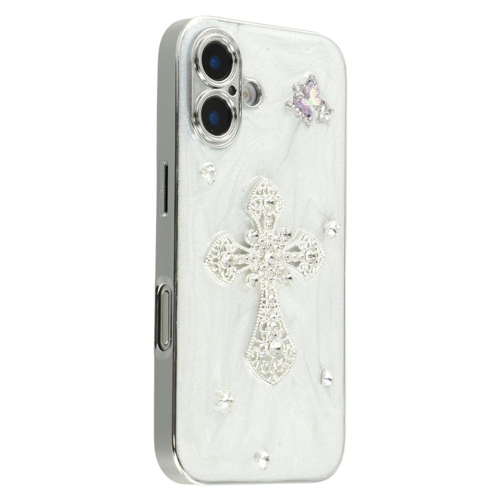 For iPhone 16 Case Electroplated Epoxy Metal Decor TPU + Acrylic Phone Cover Precise Cutouts