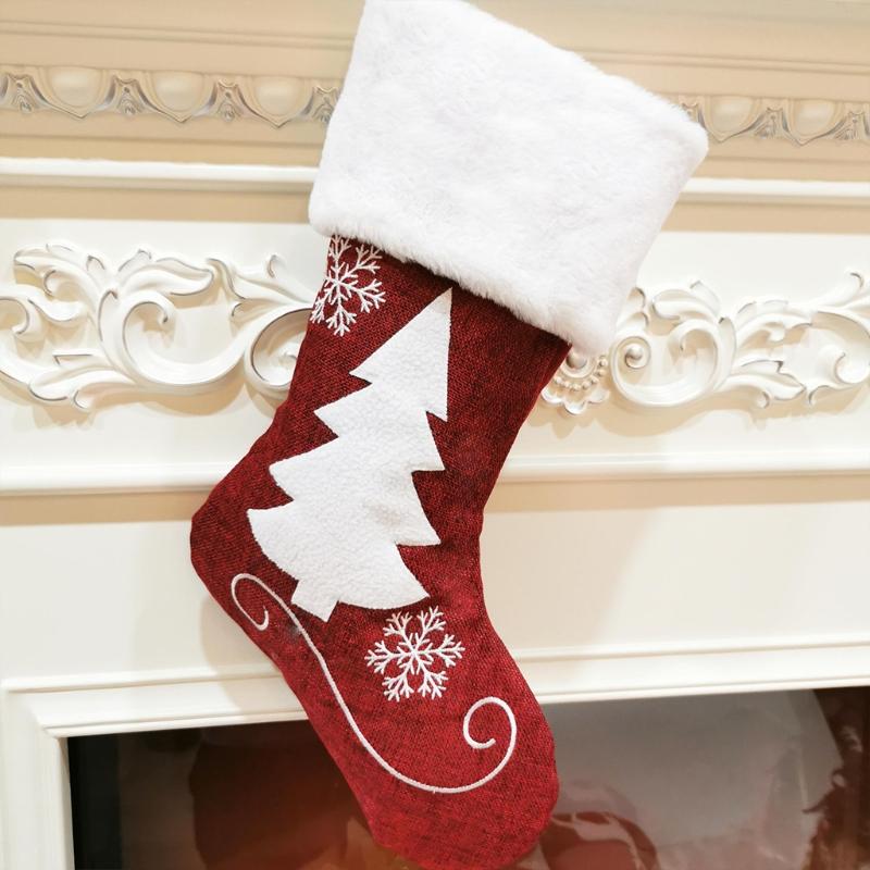 Christmas Stockings Hanging Socks Snowflake Elk Deer Tree Hanging Candy Gift Bag Xmas Tree Ornament Home Decorations