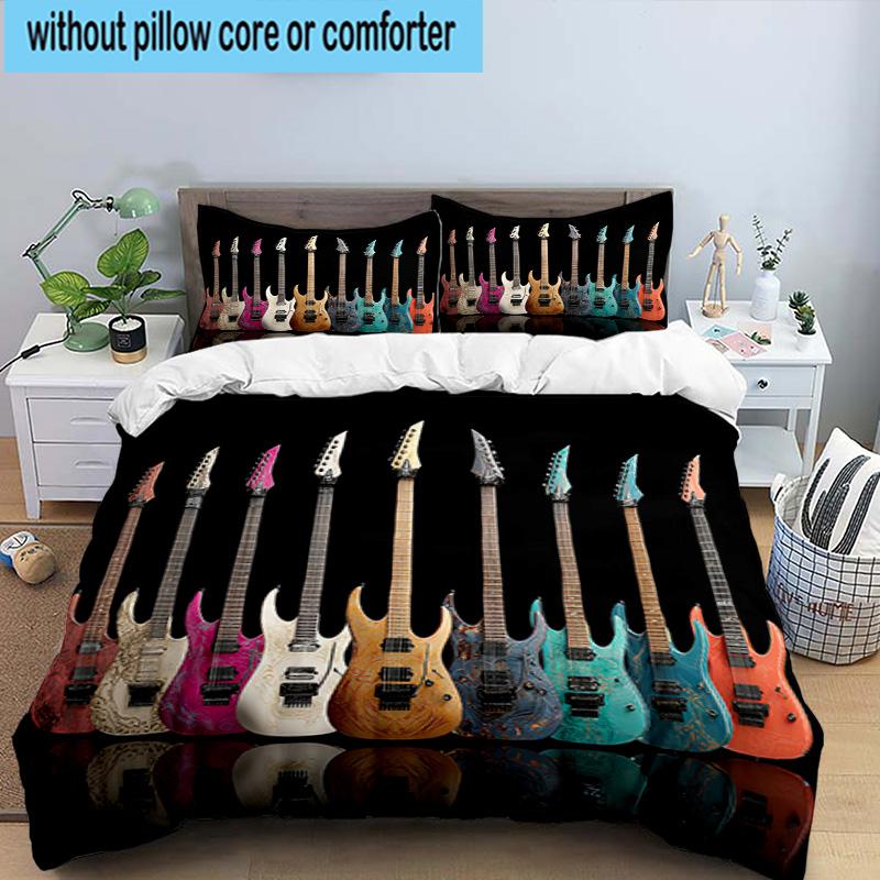 Guitar Collection Diversity 3pcs Bedding,Including 1pc Duvet Cover And 2pcs Pillowcases Perfect for Christmas,Ideal for Bedroom, Dormitory