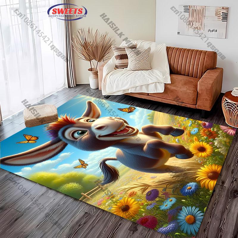 Cartoon Donkey Rug for Kids' Rooms carpet for home sofa bedroom, gift mat for kids and adults
