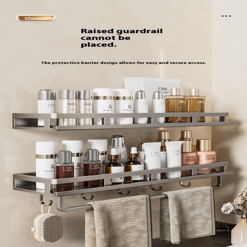 Bathroom Aluminum Wall Mounted Shower Rack Multifunctional Kitchen Storage Basket Toilet Accessories