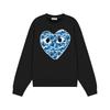 Relaxed Fit Cotton Sweatshirt With Heart Print Long Sleeve Crew Neck Fleece Lined Unisex Winter Casual Top