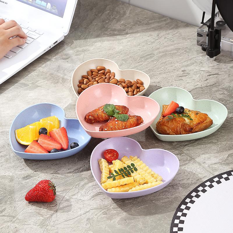 Creative Plates, Snacks, Simple Plates, Thickened Anti-Drop Spitting Bone Saucers, Plastic Fruit Plates, Love Shapes, Drop-Resistant Plates