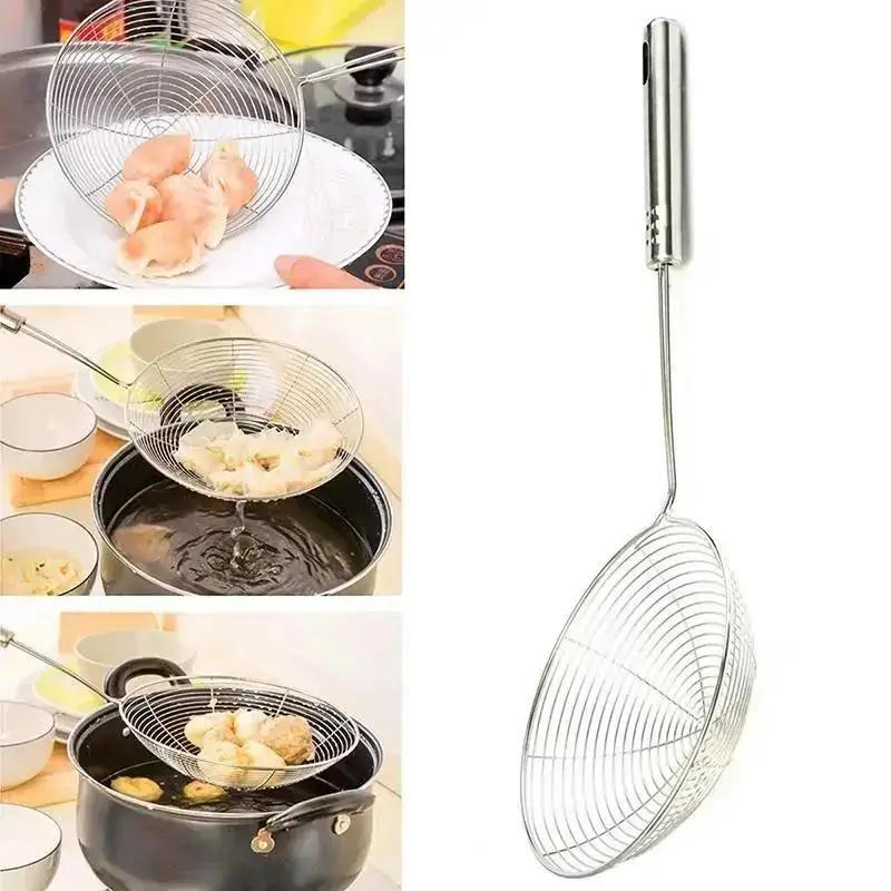 Reinforced Stainless Steel Colander Soup Spoon With Wooden Handle Fine Mesh Strainer Pot Frying Kitchen Convenience Small Tools