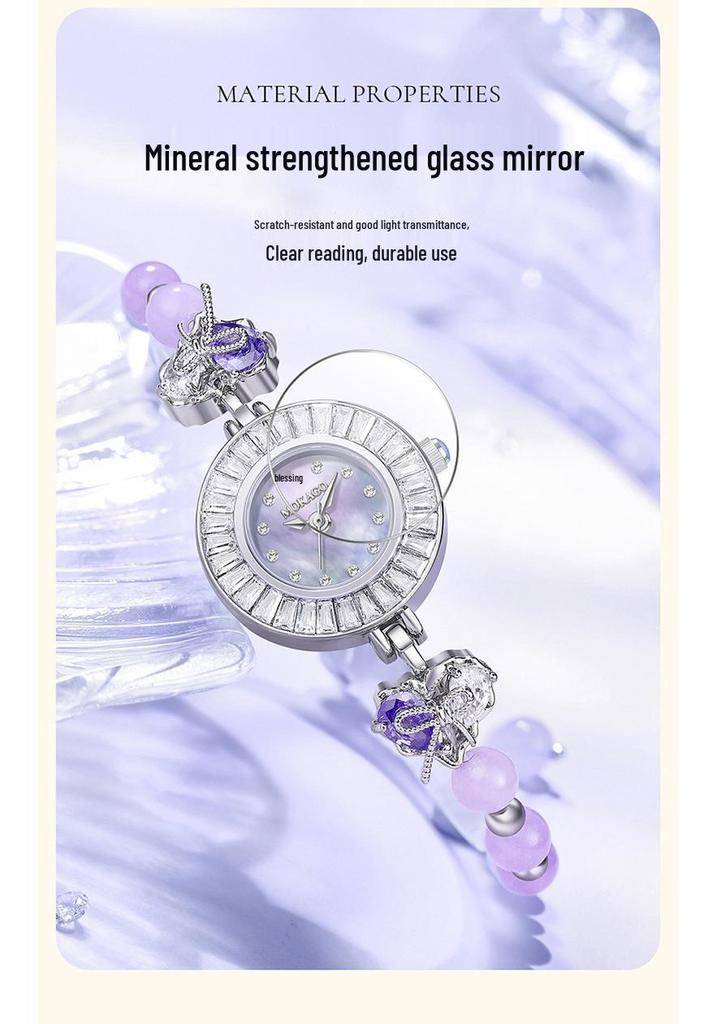 Mokaga Women's Quartz Bracelet Watch with Mother-of-Pearl, Diamonds, Bow Knot, and Waterproof Design
