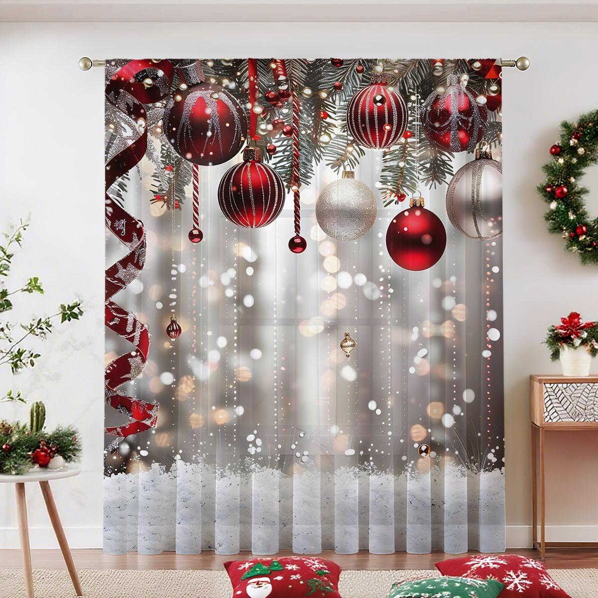 

Holiday Christmas Themed Printed Curtain Digitally Polyester Suitable Living Room Bedroom Kitchen Decoration Single Panel Made Of With Rod Pocket W100*H70(CM)-Grommet top&1PCS