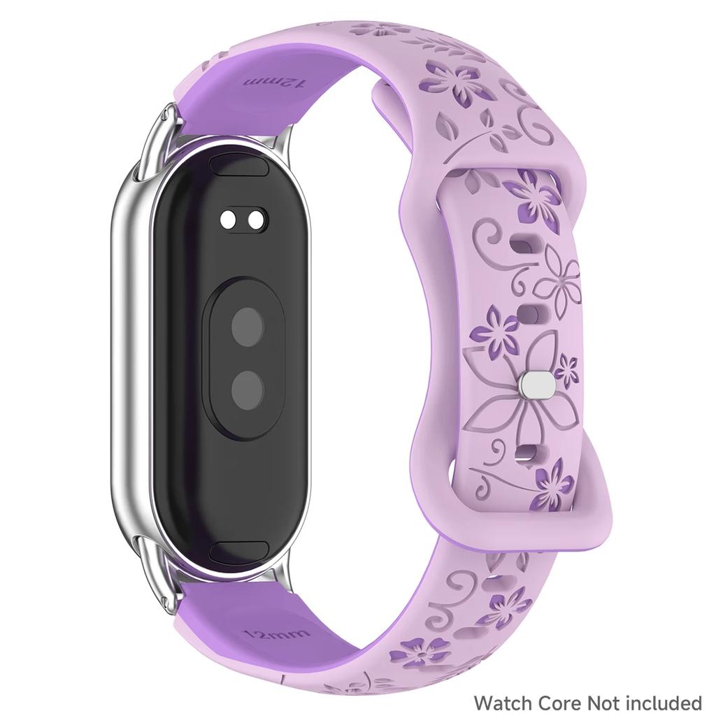 Women Silicone Flower 3D Engraved Bracelet for Xiaomi Band 9 NFC Smart Watch Breathable Watchband for Xiaomi Band 8 NFC strap