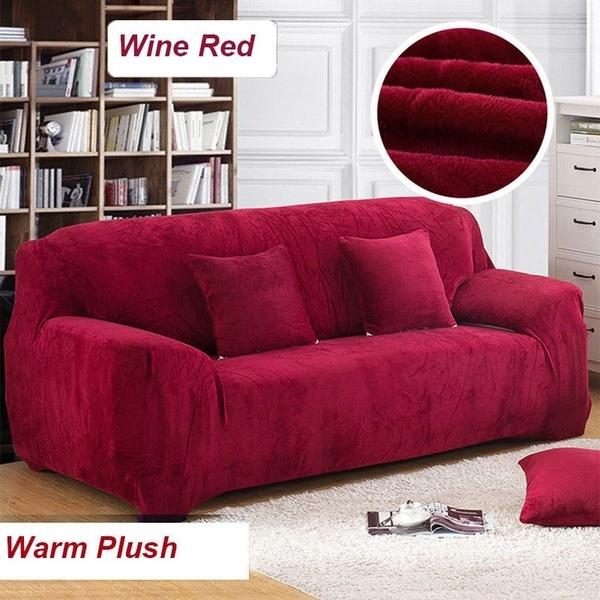 Warm 1-4 Seaters Thick Plush Recliner Sofa Covers Retro Sofa Cover Soft Solid Color Couch Slipcovers