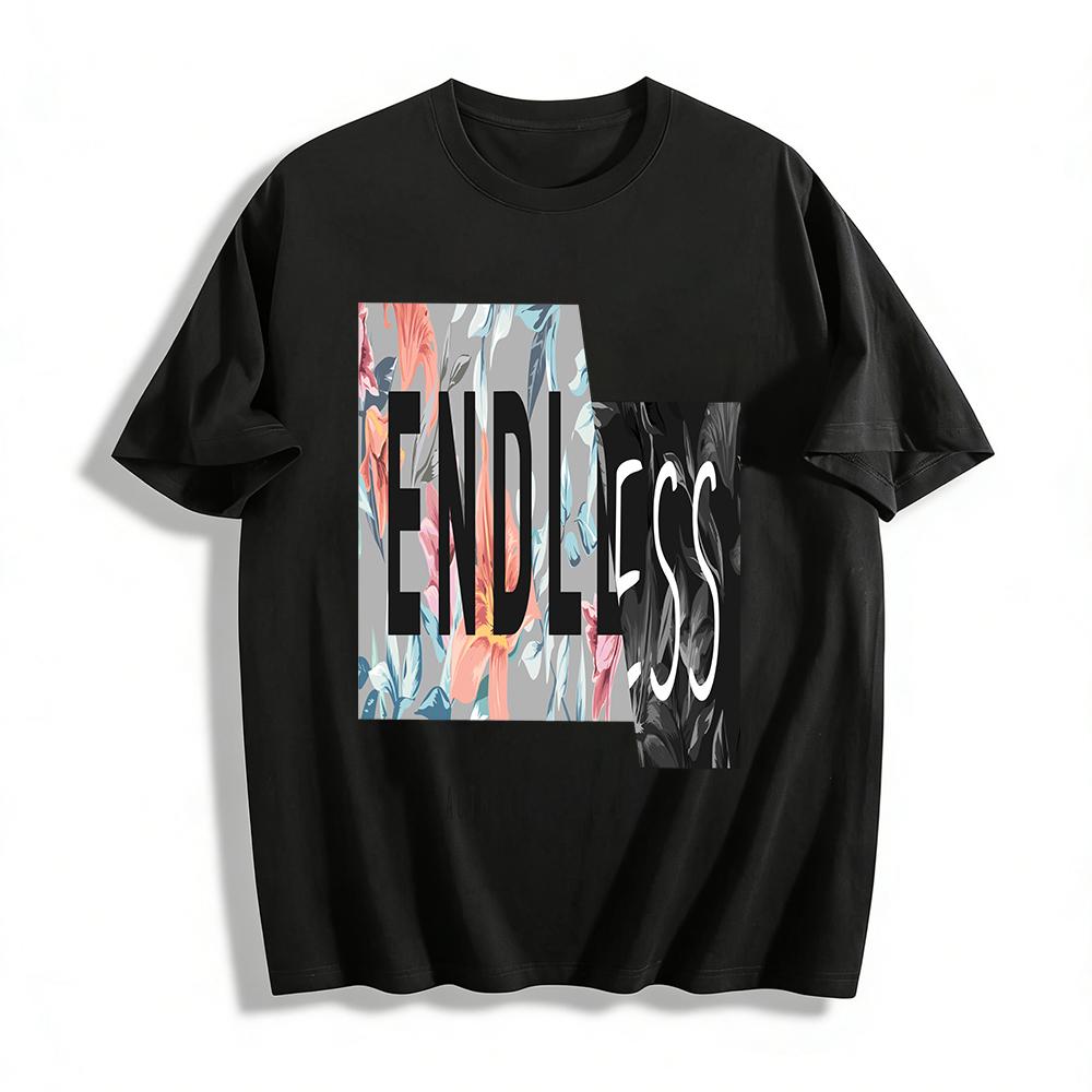 Floral Print ENDLESS Graphic Tee Casual Loose Everyday Top Pure cotton T-shirt XXS