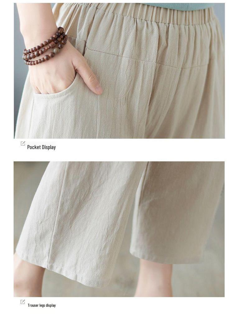 Chic 2025 Summer Linen Top & Shorts Set for Middle-Aged Women - Plus Size, Solid Color, Casual Short Sleeve