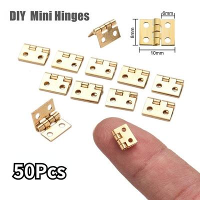 50 Stück winzige goldene Mini-Metallscharniere für 1/12-Haus-Miniaturschrank-Möbelbeschläge für Schränke 10 x 8 mm Heimhardware