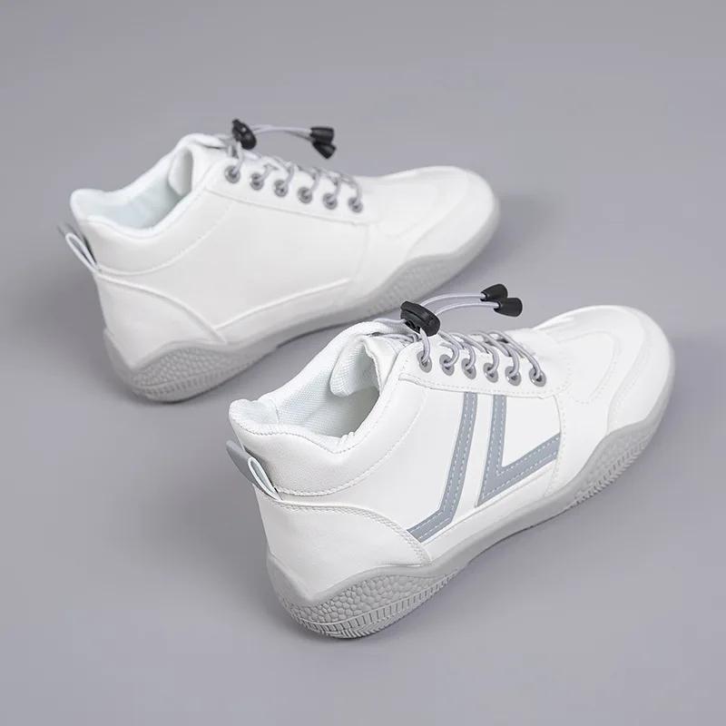 2025 Damen Trendige Mid-Top Weiße Sneaker Schnürschuhe Modisch Bequem für Frühling/Herbst Plateau-Sneaker Plateau-Stiefel
