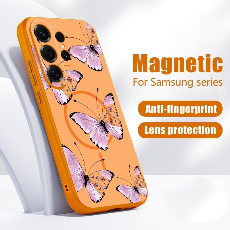 Luxury Colorful Butterfly Pattern Case For Samsung Galaxy S26 Ultra S25 Edge S24 Plus S23 FE S22 A17 A54 A55 A56 A57 5G Magnetic For Magsafe Cover